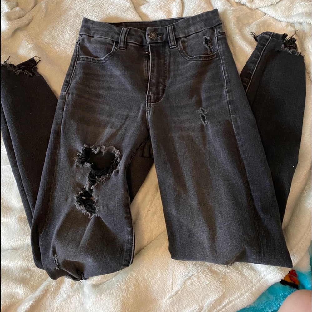 American Eagle black ripped high rise dream jean